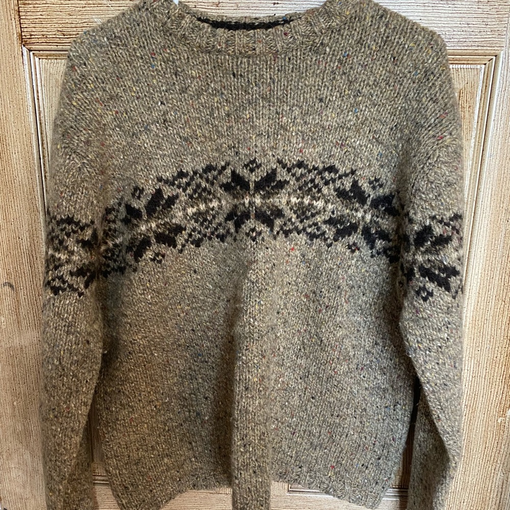 tan AE sweater with multi colors throughout the sweater